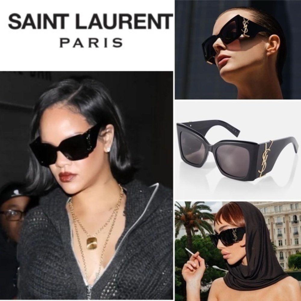 Saint Laurent Blaze 54mm Cat Eye Sunglasses Black Gold Side Logo 960$